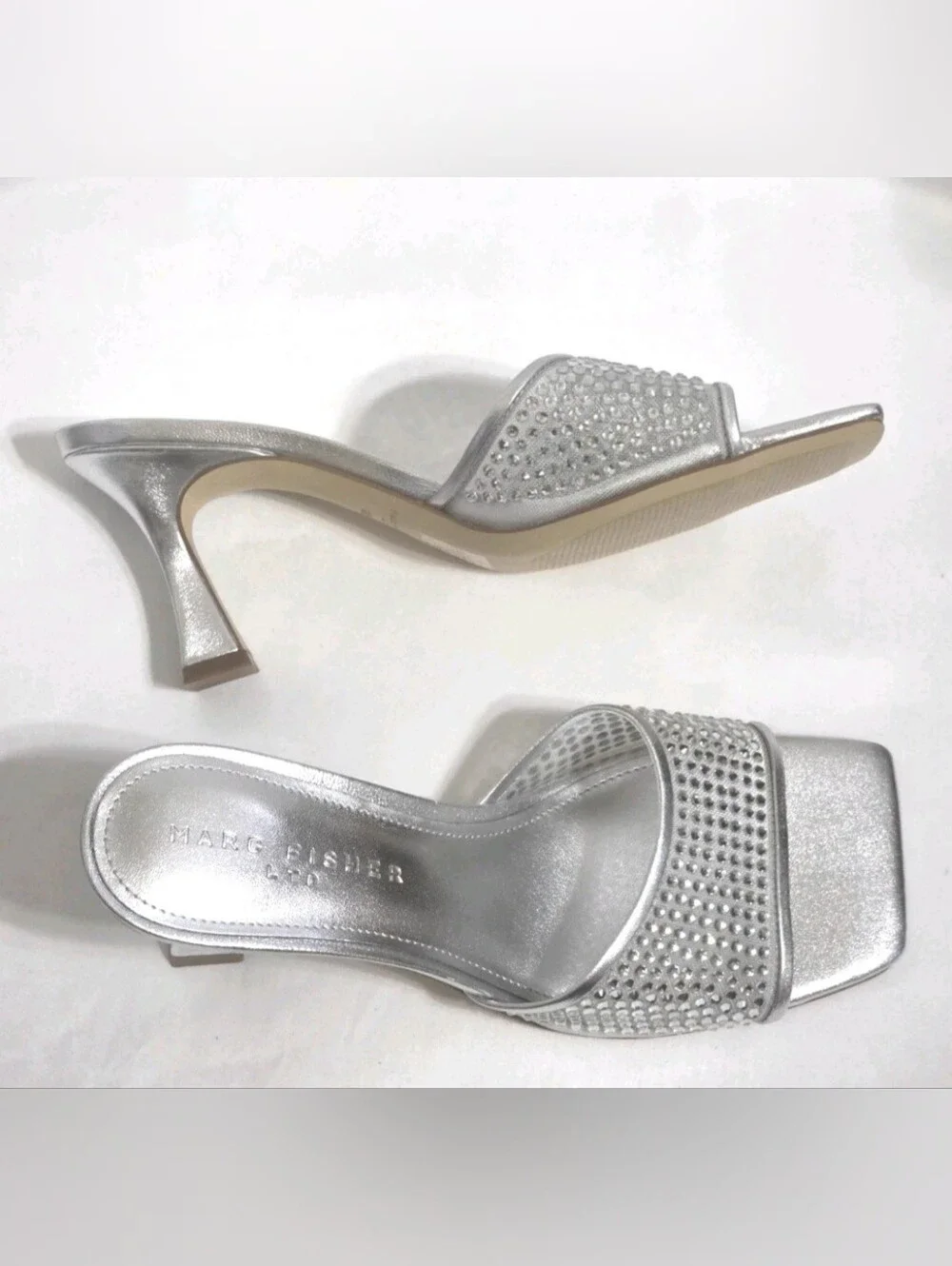Marc Fisher Delaney Silver Slide Sandal  US 8.5M